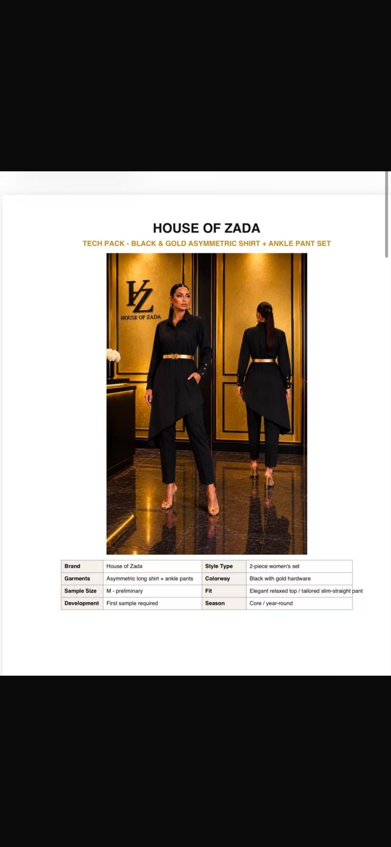Two sets of women's clothing samples were ordered.