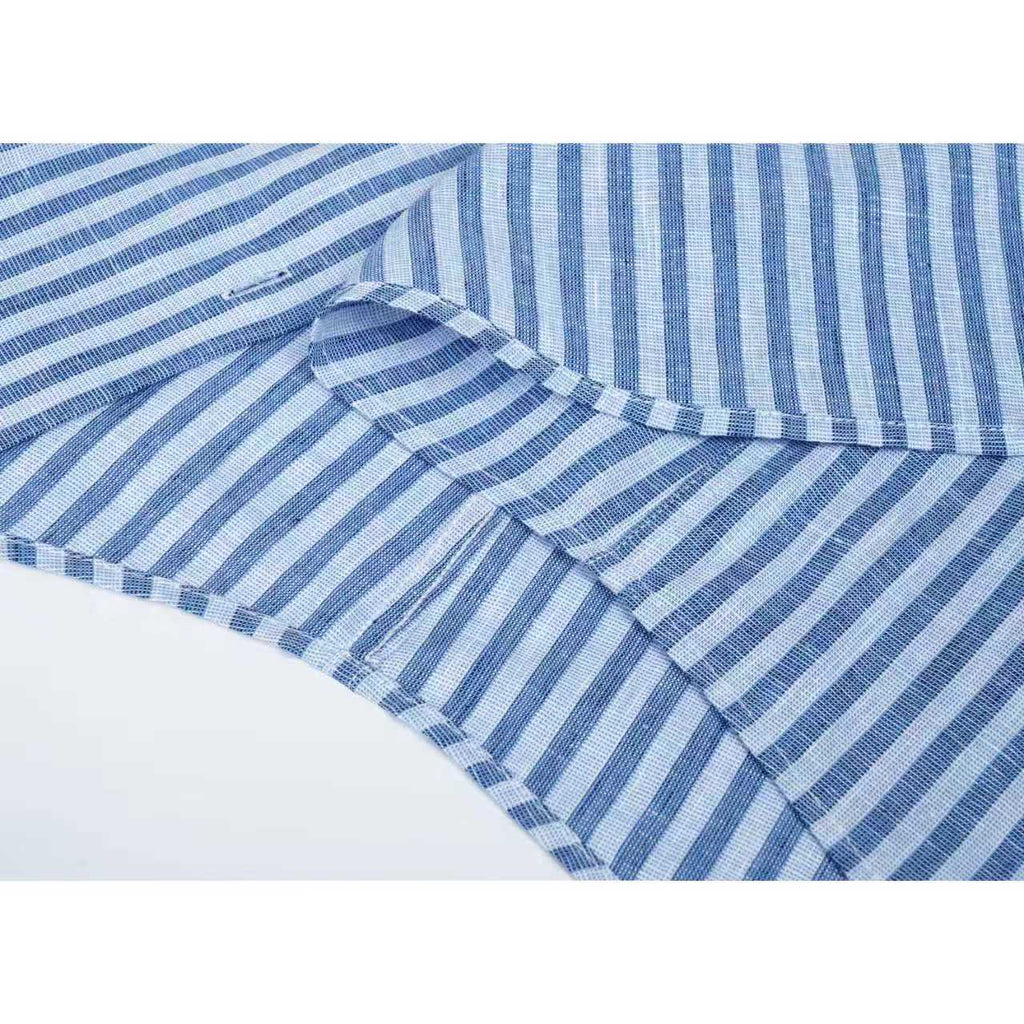 Holiday Nautical Style Loose Cotton Linen Striped Shirts Suitpure