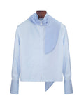 Light Blue Zip-Front Crop Shirt with Feather Detail Suitpure