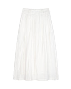 White Breathable Linen Pleated Midi Skirt Suitpure