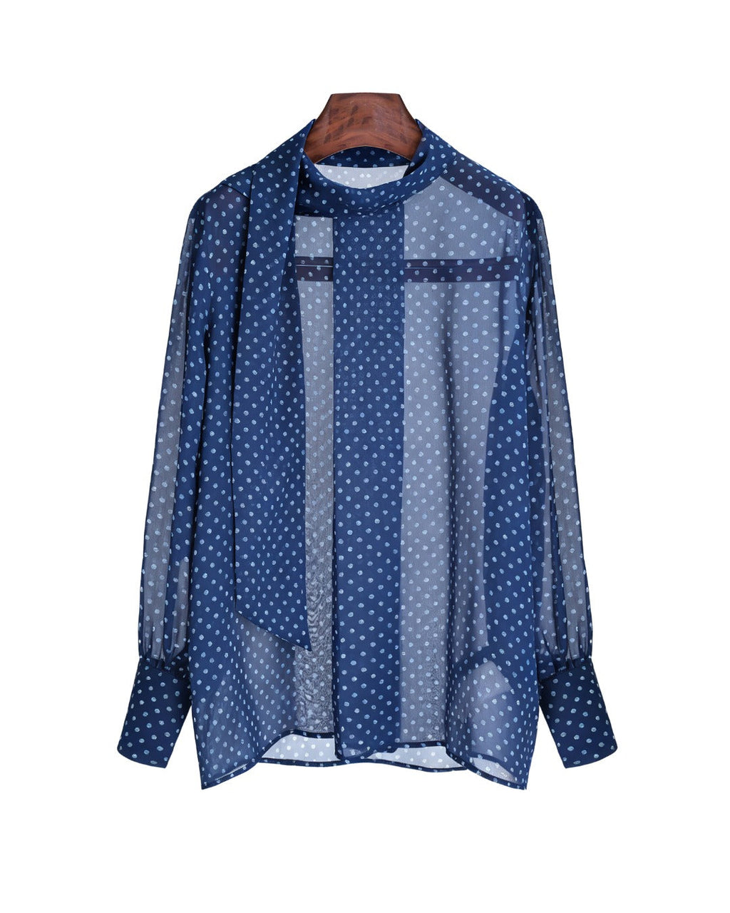 Navy Polka Dot Scarf Collar Blouse Suitpure