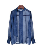 Navy Polka Dot Scarf Collar Blouse Suitpure