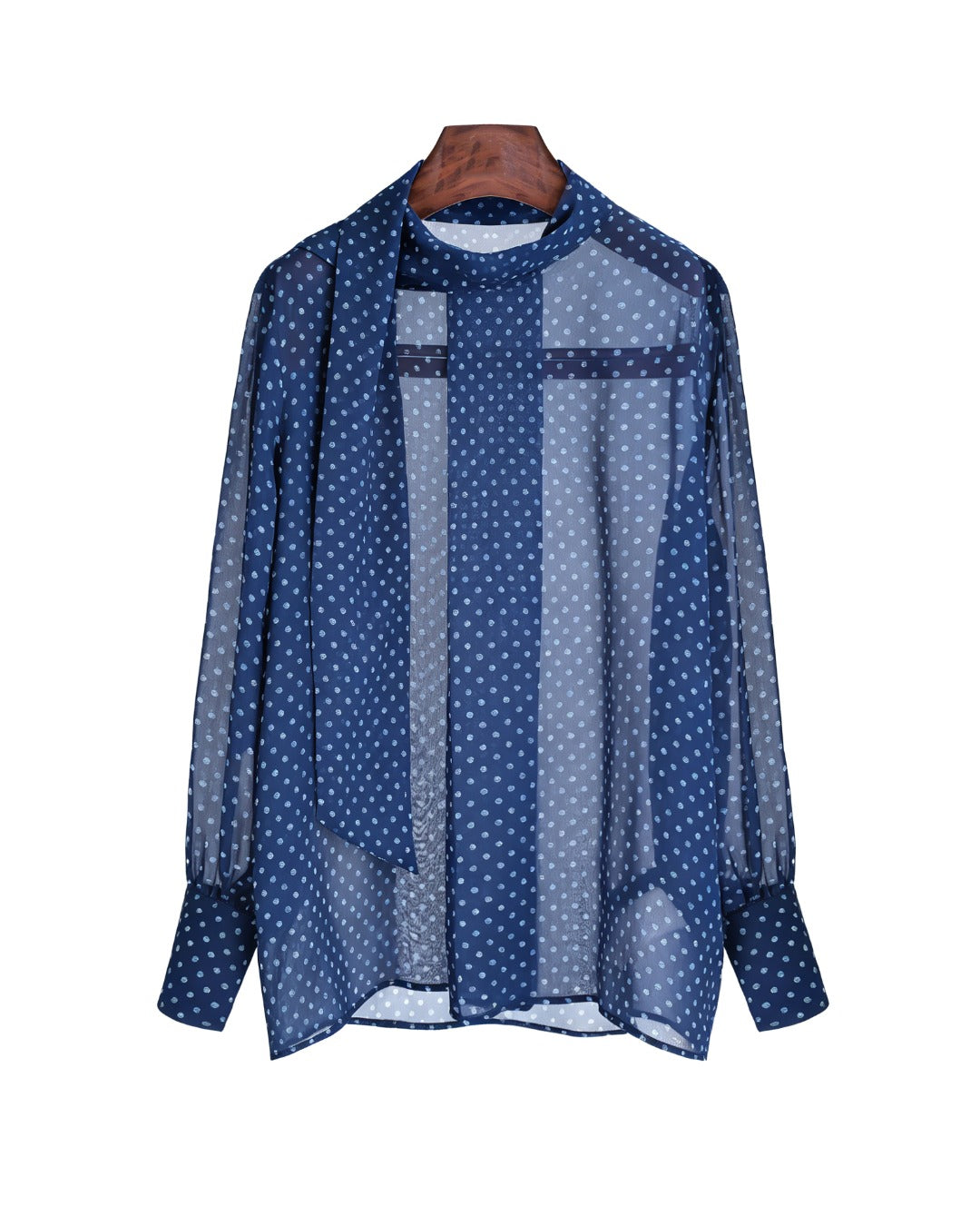 Navy Polka Dot Scarf Collar Blouse Suitpure