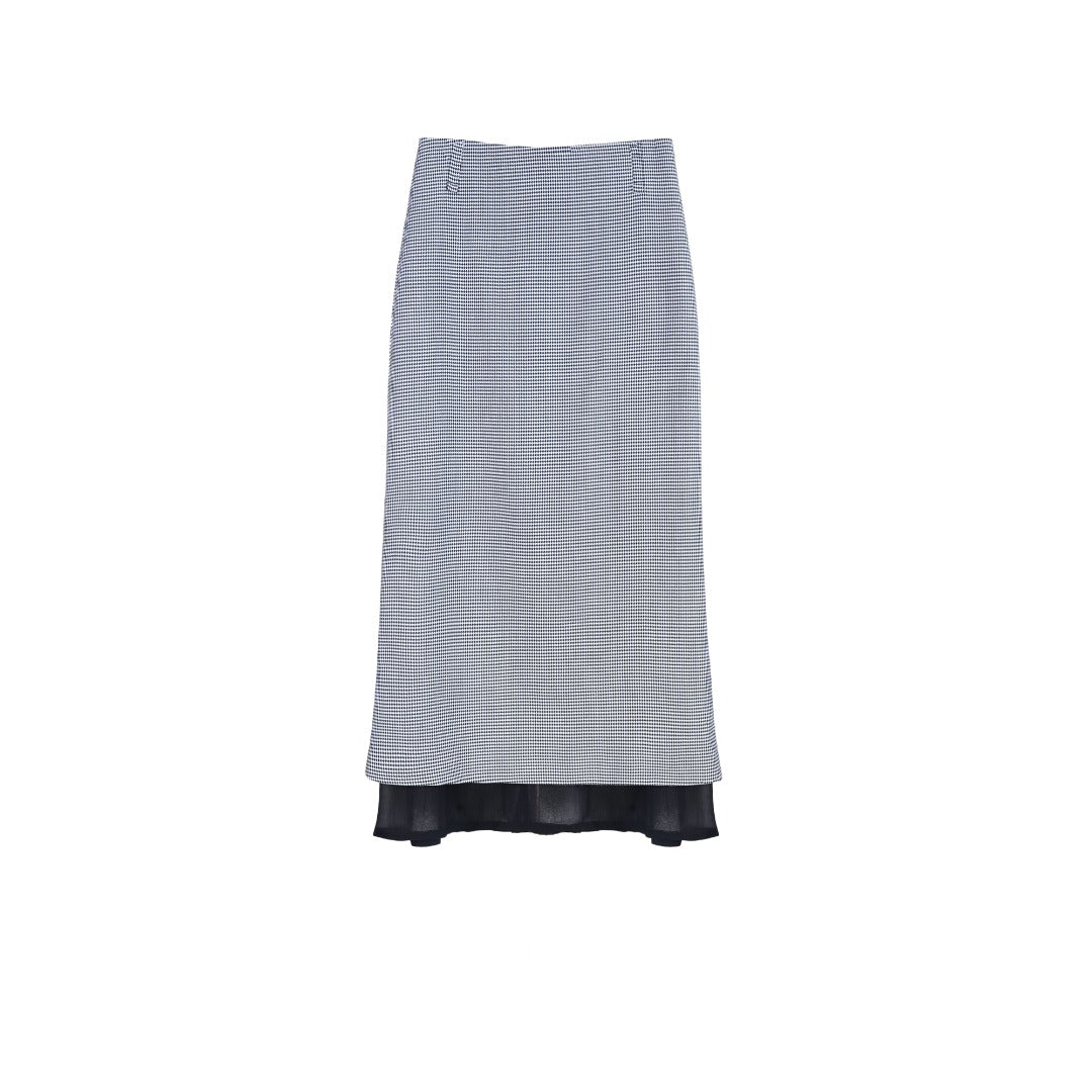 Classic Black-White Diamond Mesh Fishtail Midi Skirt Suitpure
