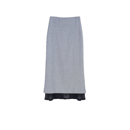 Classic Black-White Diamond Mesh Fishtail Midi Skirt Suitpure