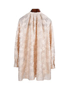 Champagne Butterfly Cutwork Pleated Mandarin Oversized Blouse Suitpure