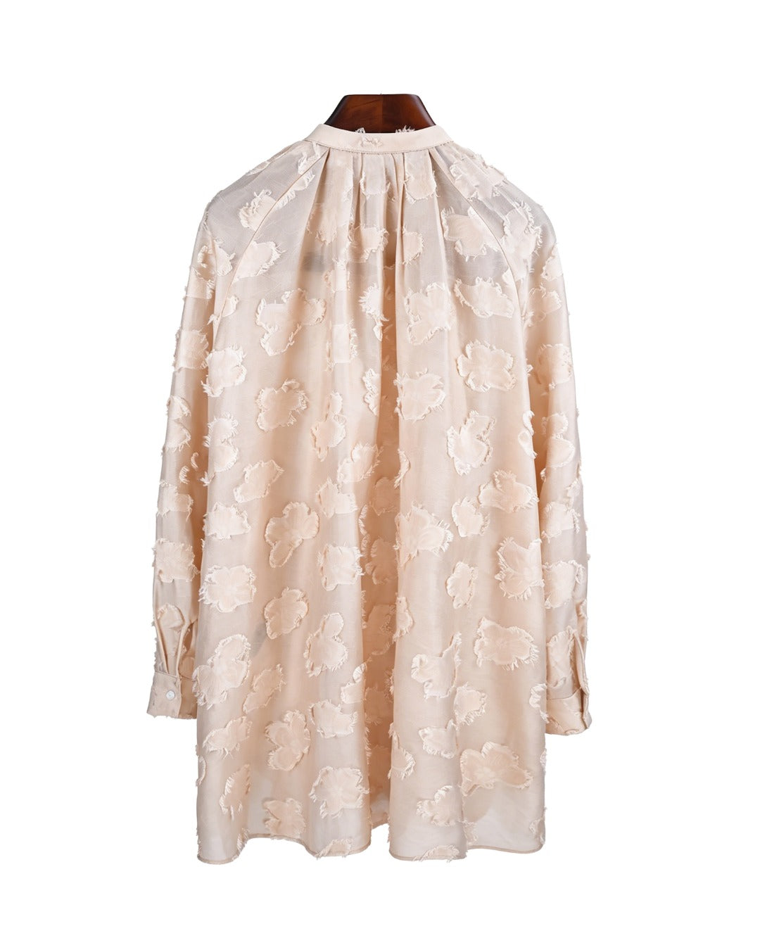 Champagne Butterfly Cutwork Pleated Mandarin Oversized Blouse Suitpure