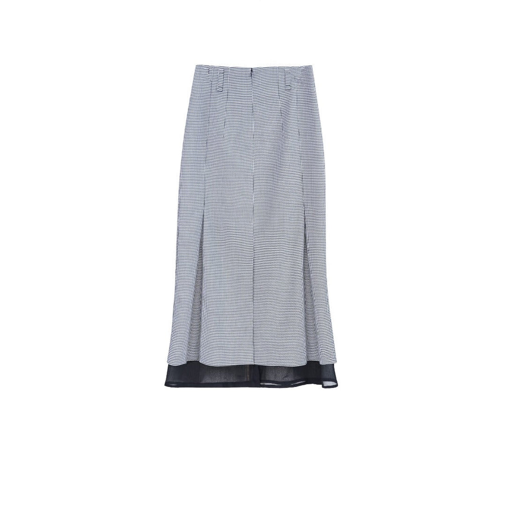 Classic Black-White Diamond Mesh Fishtail Midi Skirt Suitpure
