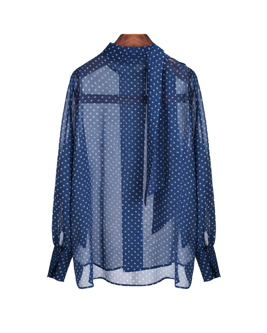 Navy Polka Dot Scarf Collar Blouse Suitpure