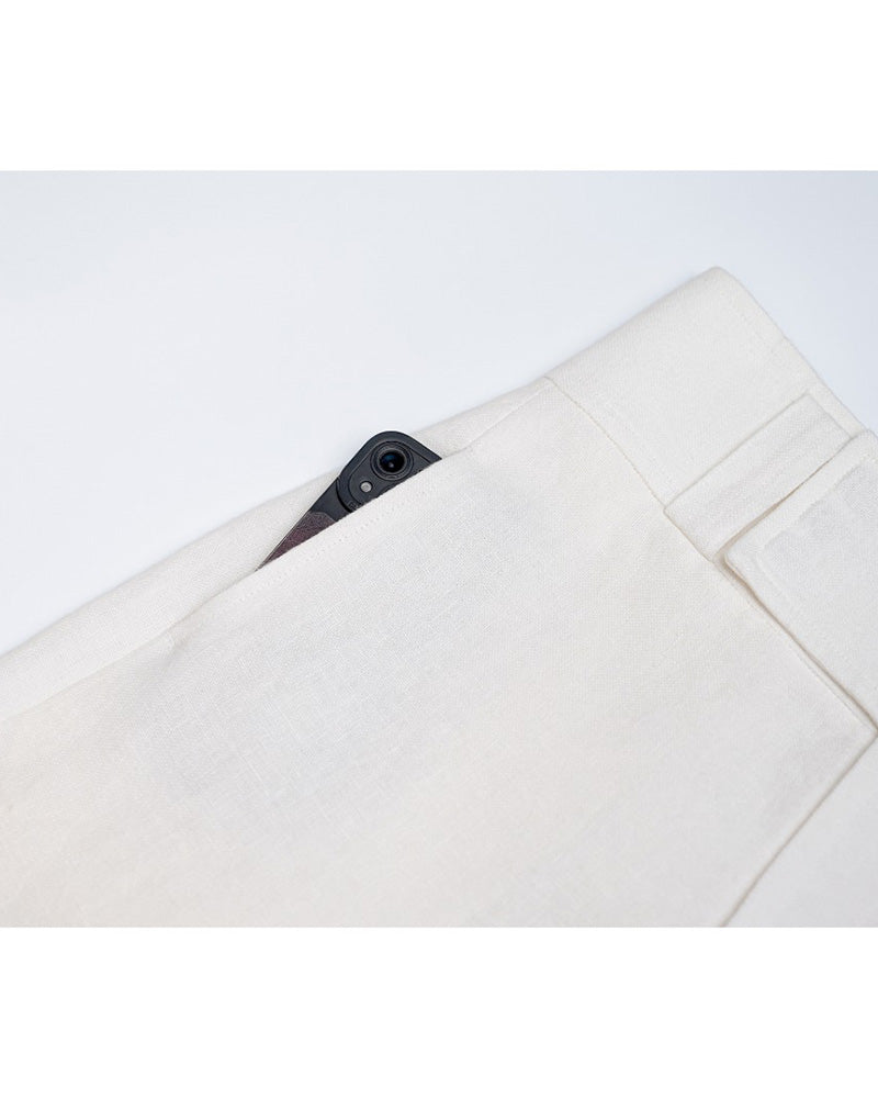 Pure Linen Wide-Leg Trousers with Wide Waistband Suitpure