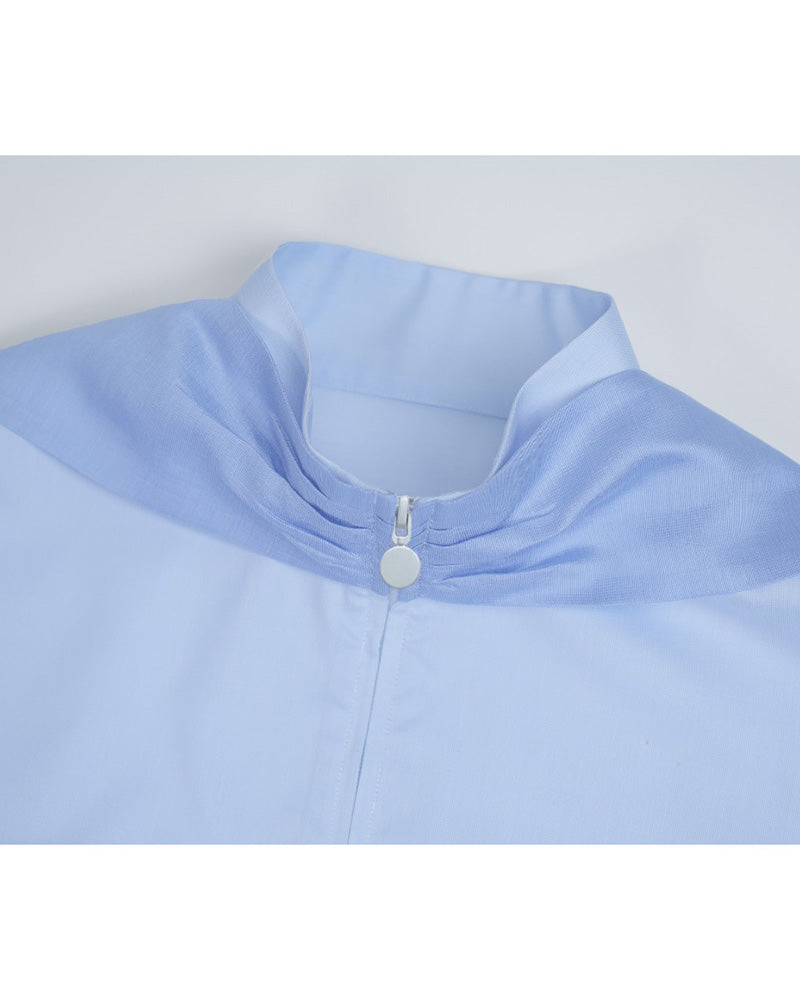 Light Blue Zip-Front Crop Shirt with Feather Detail Suitpure