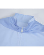 Light Blue Zip-Front Crop Shirt with Feather Detail Suitpure