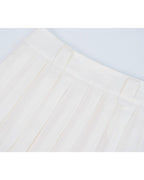 White Breathable Linen Pleated Midi Skirt Suitpure