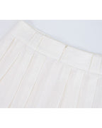 White Breathable Linen Pleated Midi Skirt Suitpure