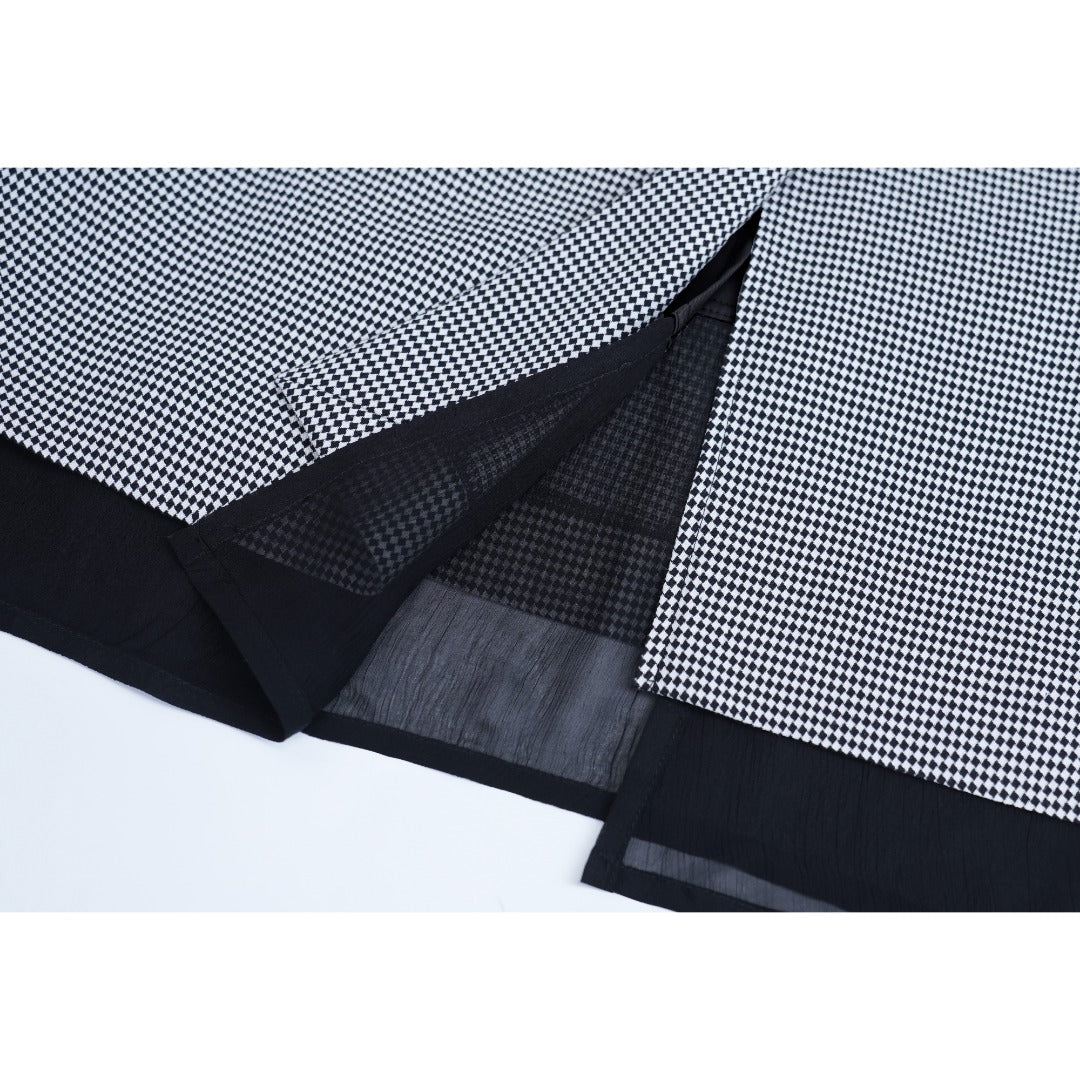 Classic Black-White Diamond Mesh Fishtail Midi Skirt Suitpure