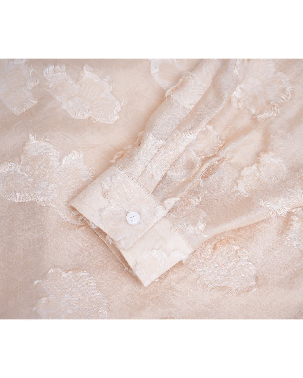 Champagne Butterfly Cutwork Pleated Mandarin Oversized Blouse Suitpure