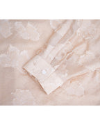 Champagne Butterfly Cutwork Pleated Mandarin Oversized Blouse Suitpure