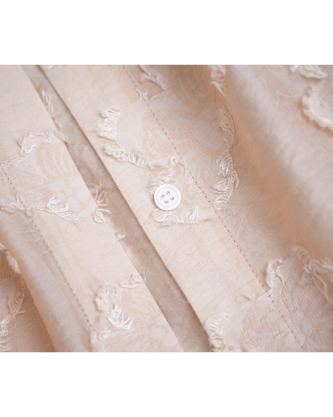 Champagne Butterfly Cutwork Pleated Mandarin Oversized Blouse Suitpure