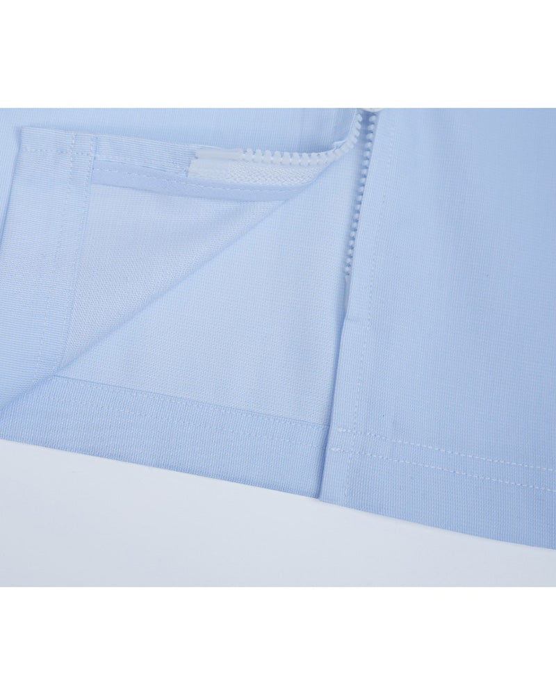 Light Blue Zip-Front Crop Shirt with Feather Detail Suitpure
