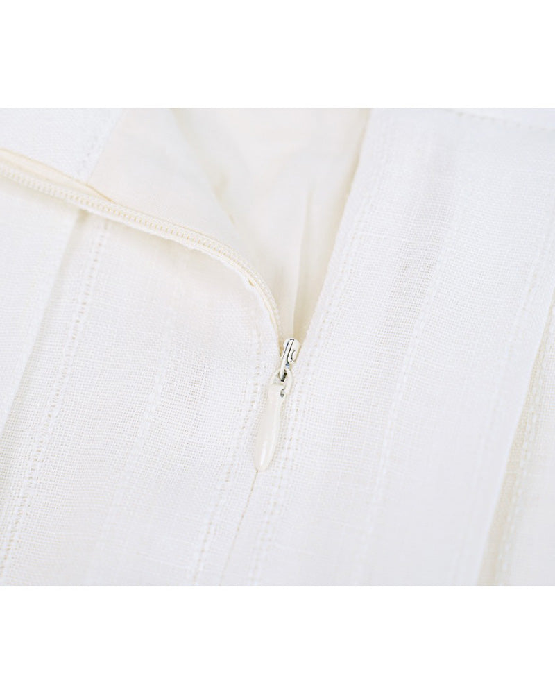 White Breathable Linen Pleated Midi Skirt Suitpure