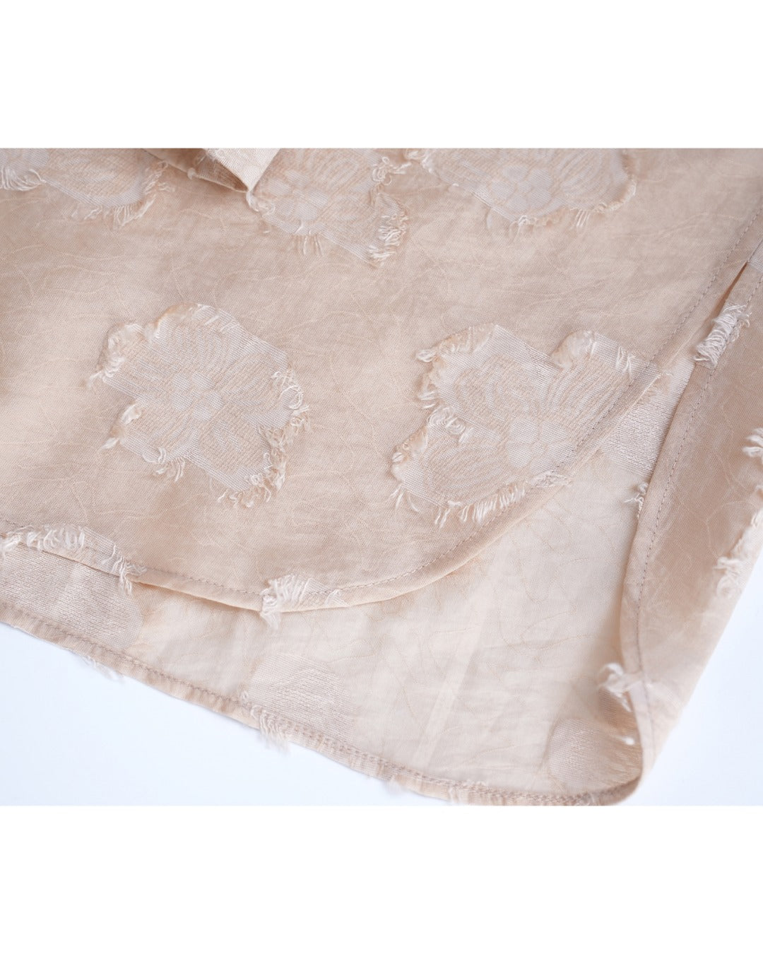 Champagne Butterfly Cutwork Pleated Mandarin Oversized Blouse Suitpure