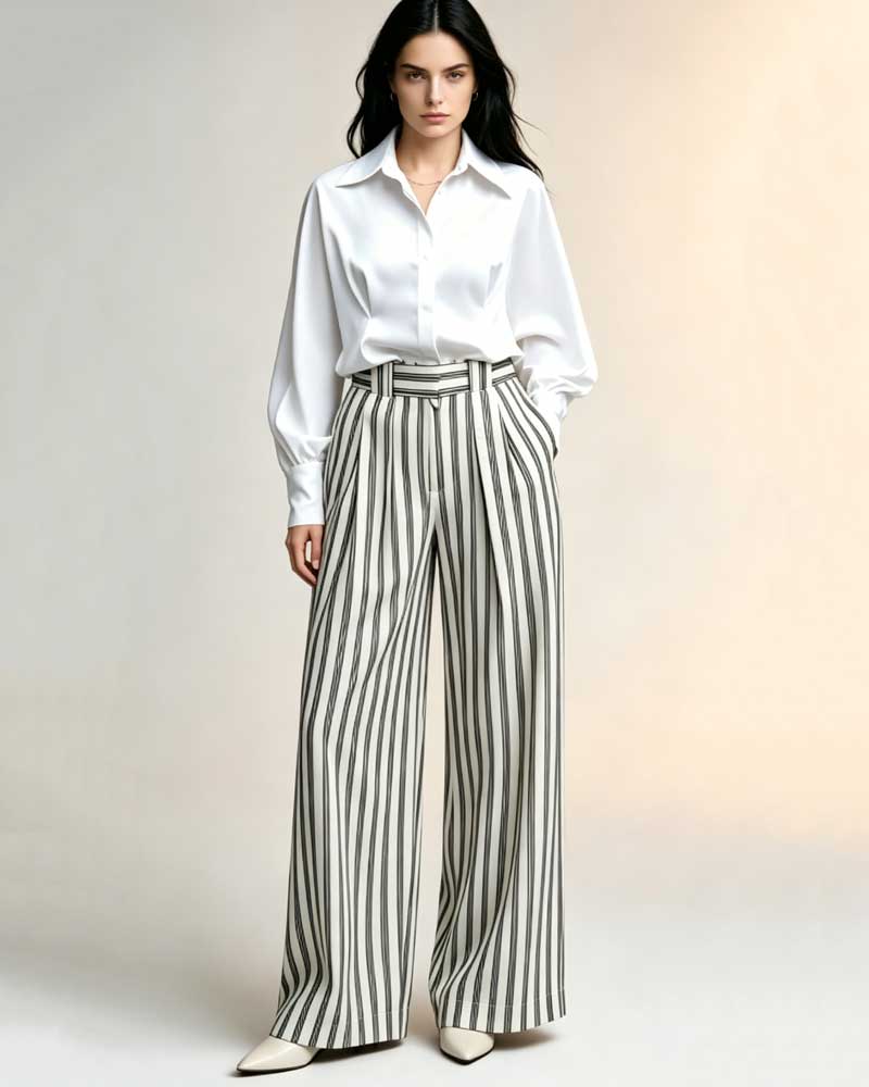 High Striped Linen Palazzo Suitpure