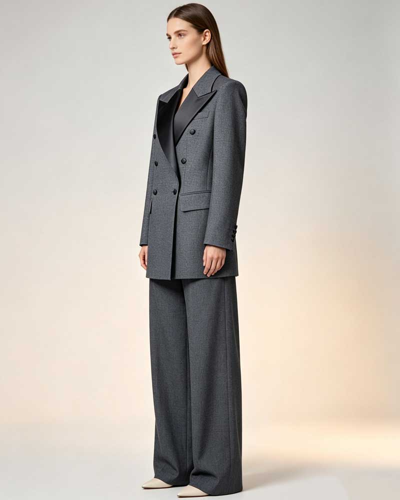 Women's Double Breasted Wool Blend Blazer Suitpure