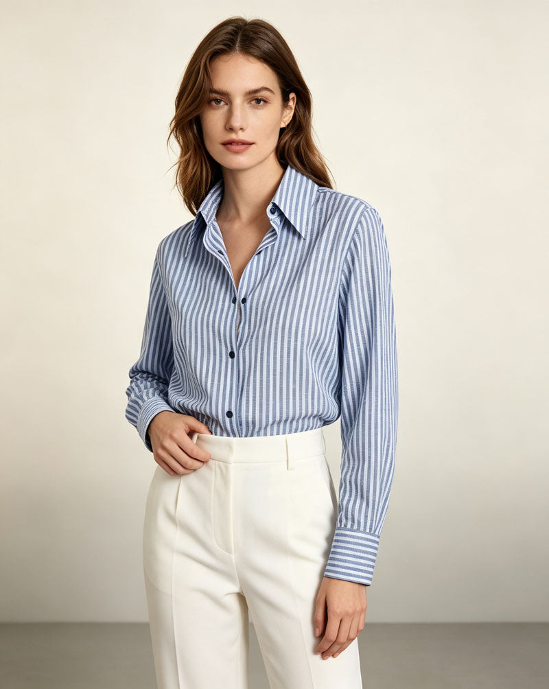 Holiday Nautical Style Loose Cotton Linen Striped Shirts Suitpure