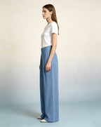 Breathable Linen Chambray High Waist Wide Leg Pants