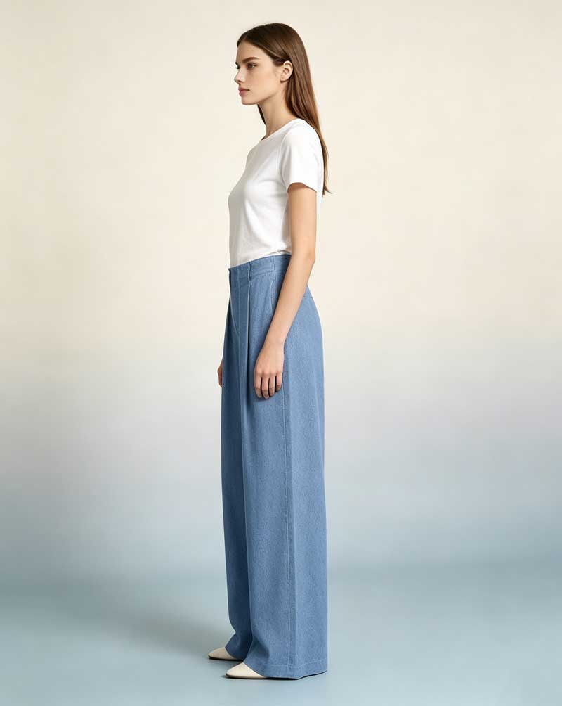 Breathable Linen Chambray High Waist Wide Leg Pants