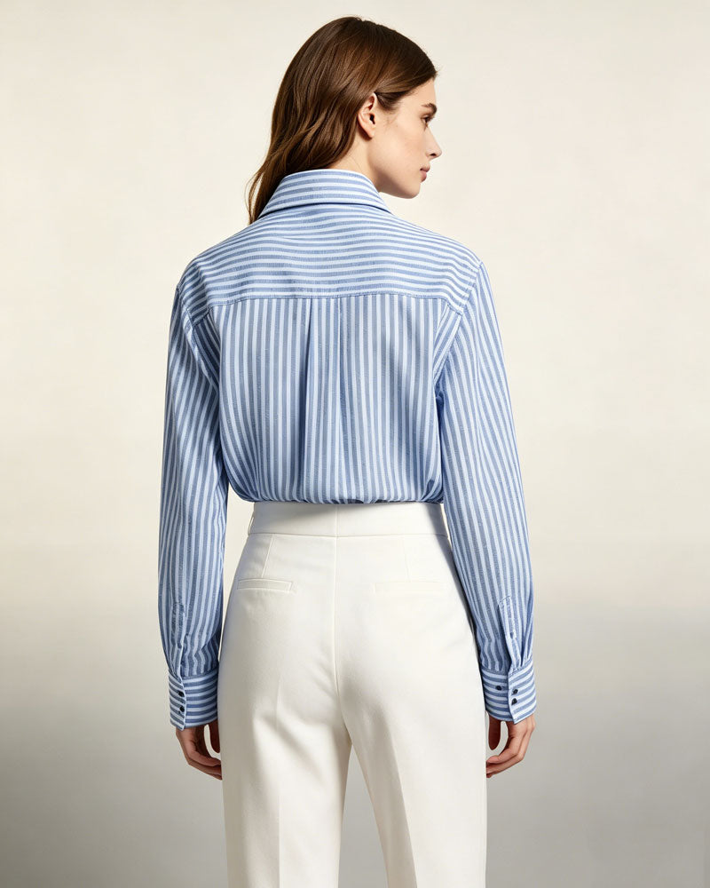 Holiday Nautical Style Loose Cotton Linen Striped Shirts Suitpure