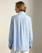 Mandarin Tencel Acetate Pullover Blouse with Lantern Puff Sleeves Suitpure