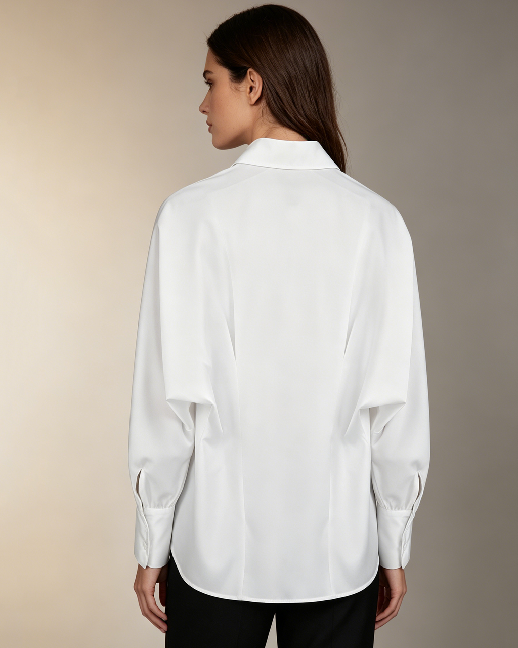 White Satin Batwing Sleeve Shirt Women Cuff Button Collar Office Blouse Suitpure