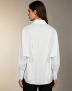 White Satin Batwing Sleeve Shirt Women Cuff Button Collar Office Blouse Suitpure