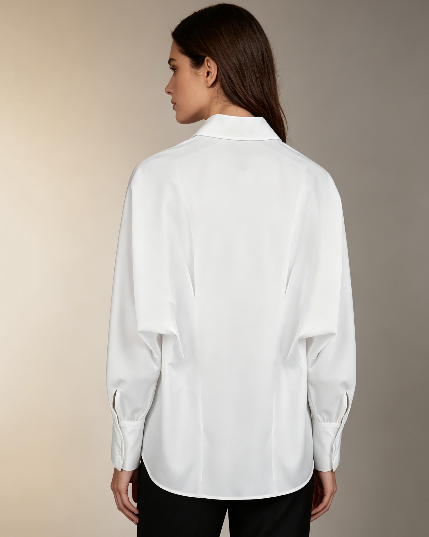 White Satin Batwing Sleeve Shirt Women Cuff Button Collar Office Blouse Suitpure