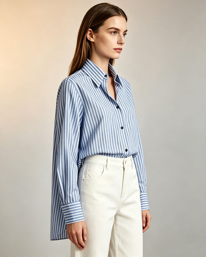 Holiday Nautical Style Loose Cotton Linen Striped Shirts Suitpure