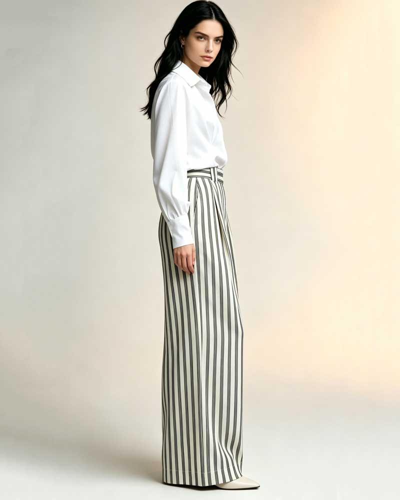 High Striped Linen Palazzo Suitpure