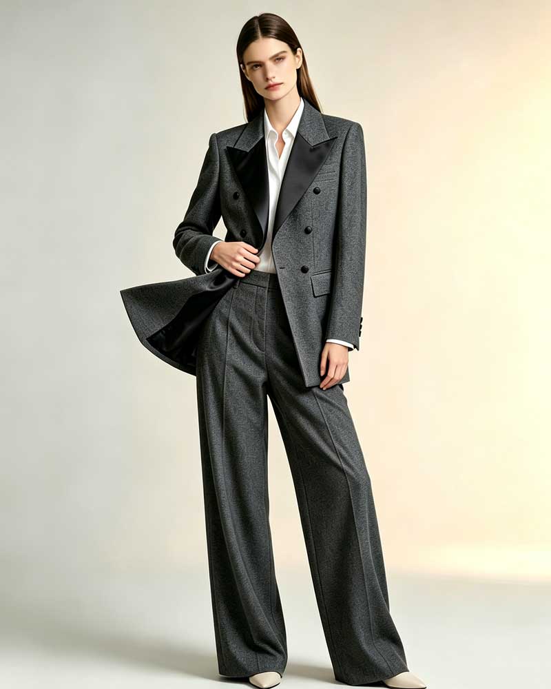 Women's Double Breasted Wool Blend Blazer Suitpure