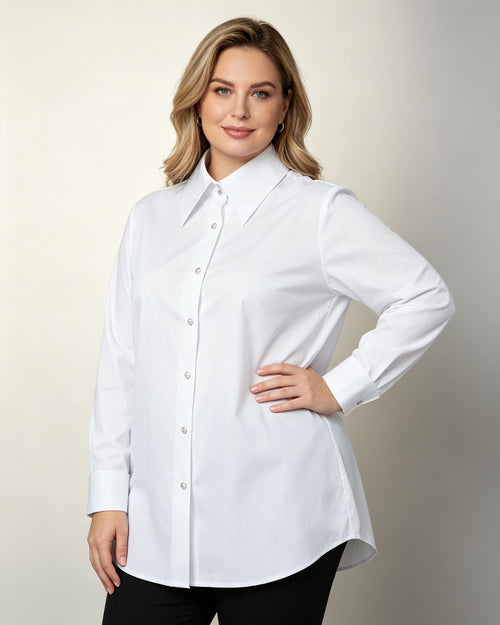 Elegant Summer White Tencel Cotton Blouse Wide Pointed Collar Suitpure