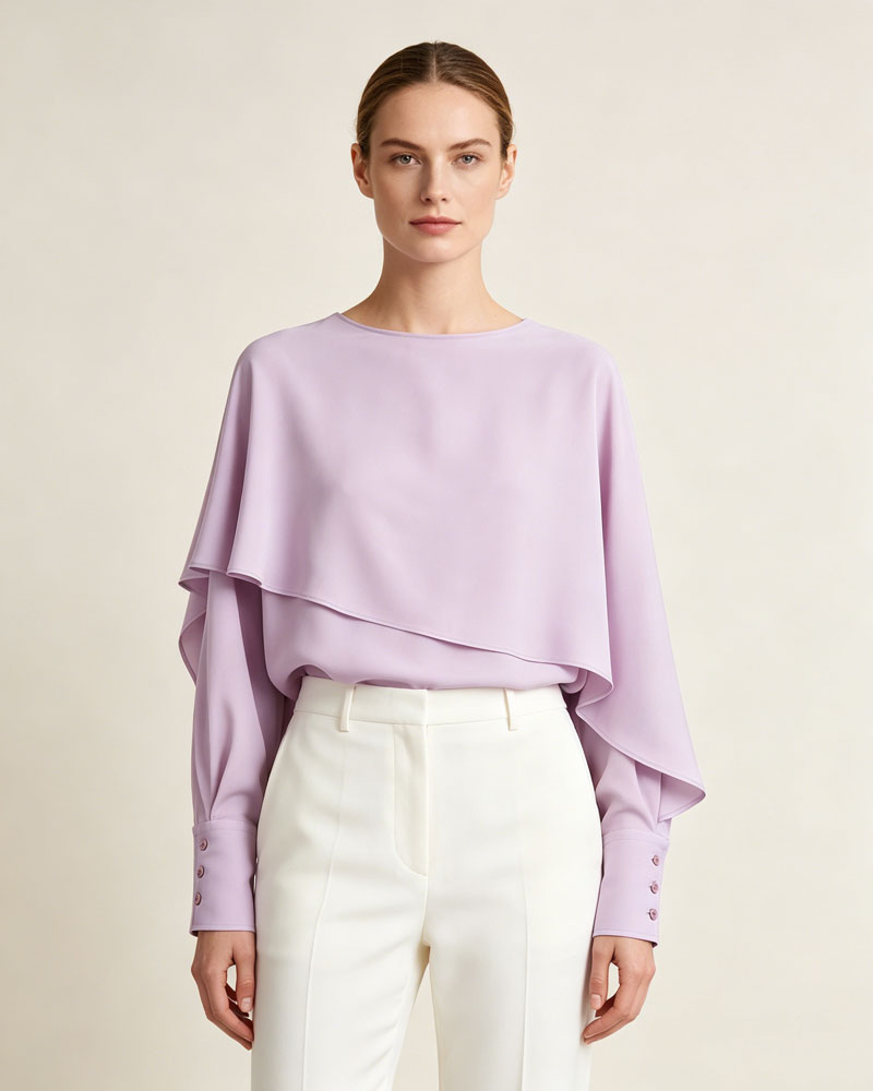 Off-Shoulder Asymmetrical Cape Blouse | Romantic Flowing Suitpure