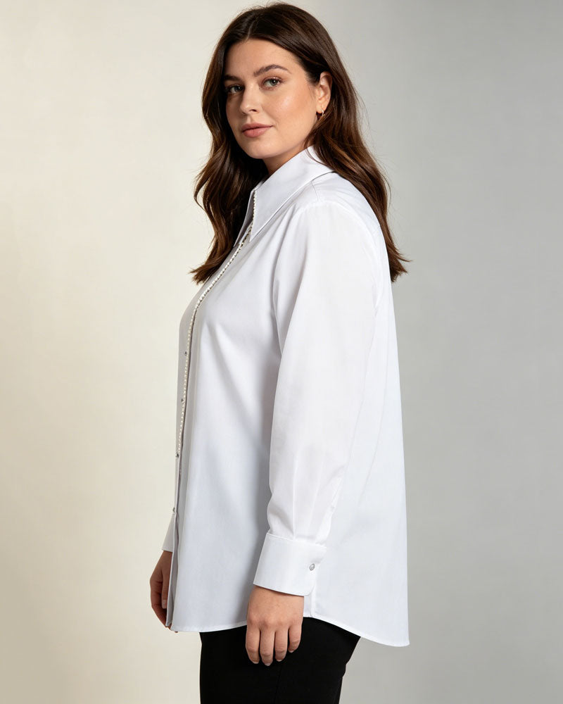 Elegant Summer White Tencel Cotton Blouse Wide Pointed Collar Suitpure