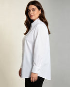 Elegant Summer White Tencel Cotton Blouse Wide Pointed Collar Suitpure