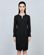 Women Elegant Black V Notch Neck Long Sleeve Sheath Dress for Office Work Suitpure