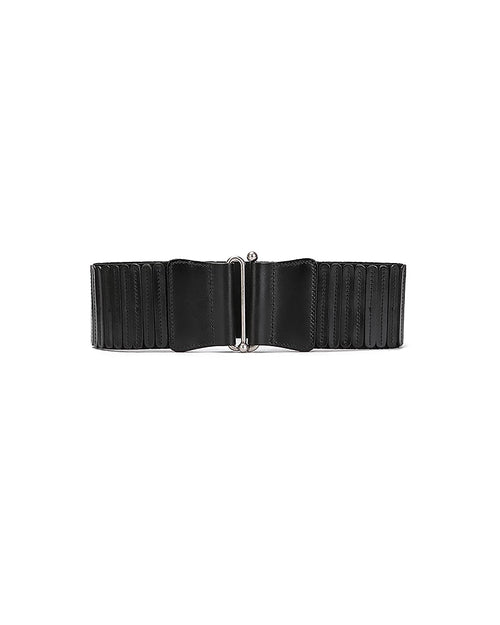 Black Wide Elastic Leather Corset Belt with Metal Hook Buckle Suitpure