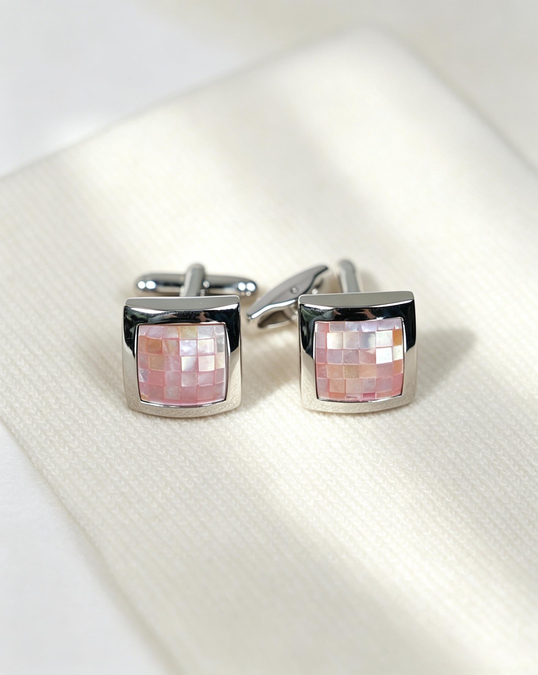 Square Pink Mosaic Mother of Pearl Cufflinks Suitpure