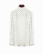 Chiffon-Like White Polka Dot High Neck Long Sleeve Blouse Suitpure