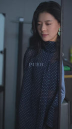 Navy Polka Dot Scarf Collar Blouse