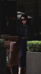 Women Belted Waist Cape Collar Navy Long Sleeve Office Midi Dress