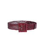 Wine Red Wide Woven Leather Belt with Square Buckle for Dresses & Outfits Suitpure