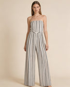 High-Waist Linen Stripe Wide Trousers | Concealed Pleats Suitpure